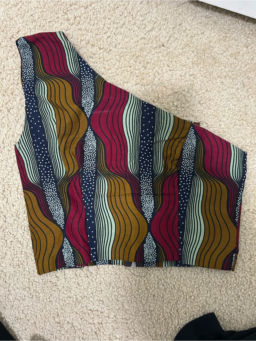 Handmade - One-Shoulder Wave Print Crop Top